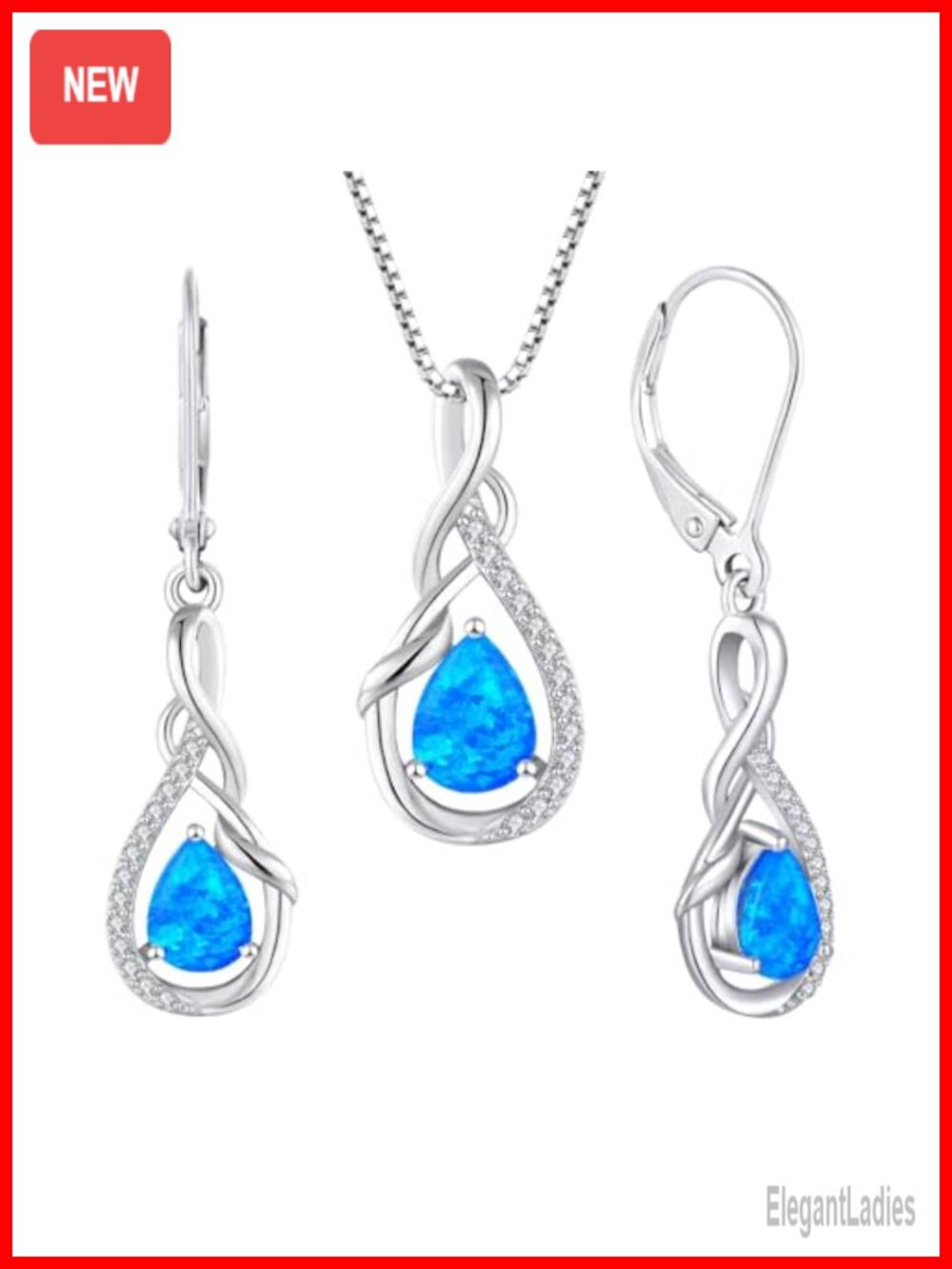 925 Sterling Silver Infinity Necklace and Dangle Drop Earrings Jewelry Set with